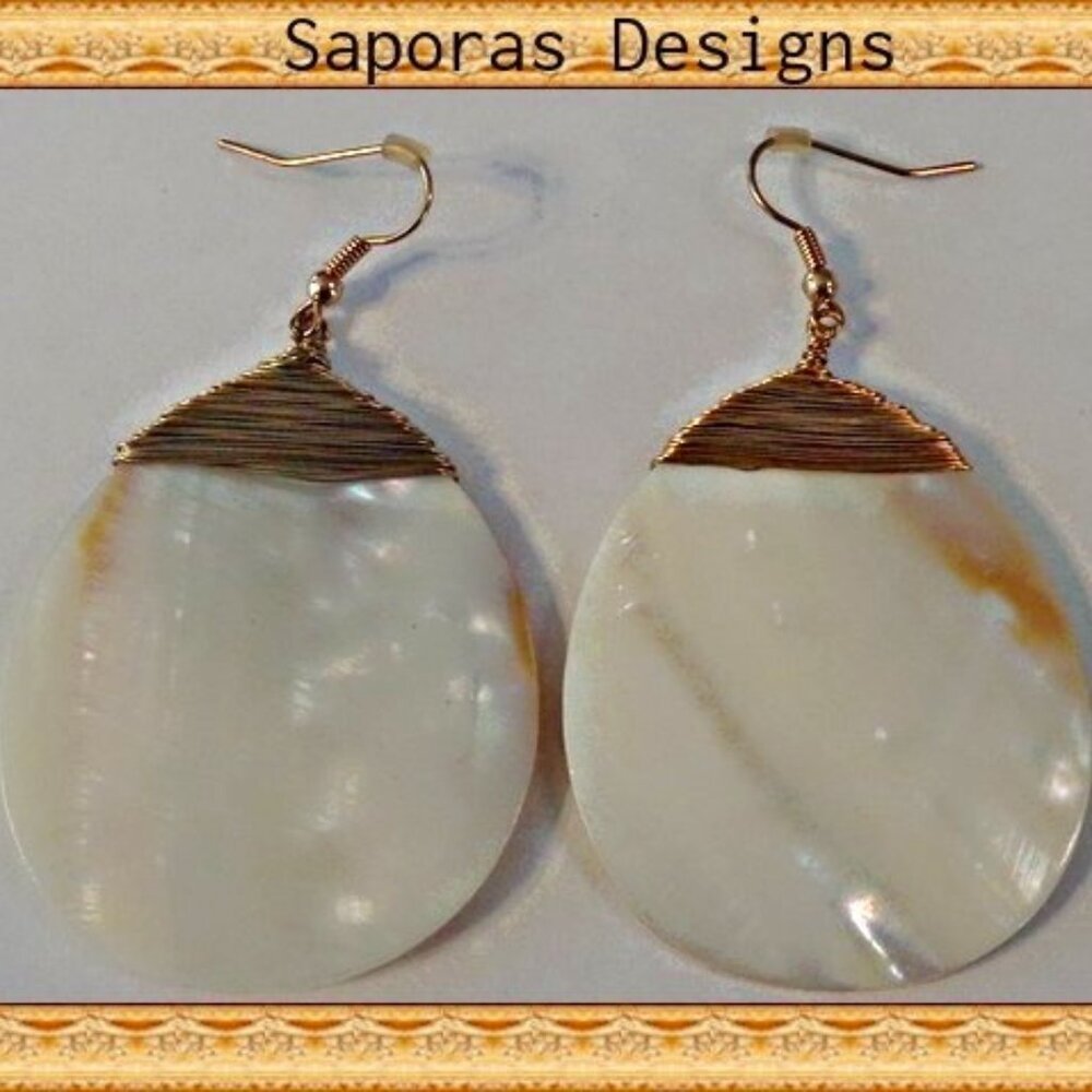 Real Sea Shell Dangle Earrings Handmade Handwoven
